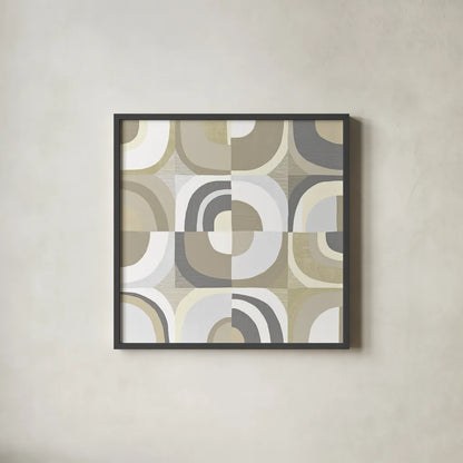 Circle Quartet Achroma by Wild Apple Portfolio. Shown in a sleek black glass frame for a contemporary gallery look. Available as an archival giclee rolled canvas, fine art paper, or poster print. SKU 30006a.