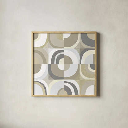 Circle Quartet Achroma by Wild Apple Portfolio. Shown in a natural wood glass frame for a timeless modern aesthetic. Available as an archival giclee rolled canvas, fine art paper, or poster print. SKU 30006a.