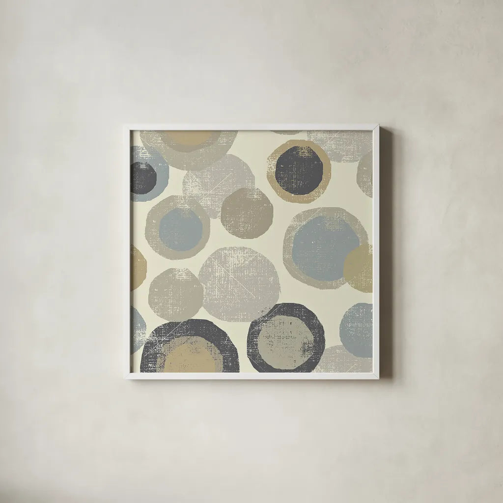 Circles Archroma by Wild Apple Portfolio. Shown in a crisp white glass frame for a clean and minimalist style. Available as an archival giclee rolled canvas, fine art paper, or poster print. SKU 30068a.