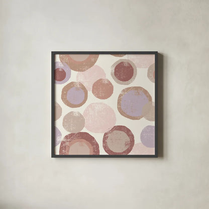 Circles Blush by Wild Apple Portfolio. Shown in a sleek black glass frame for a contemporary gallery look. Available as an archival giclee rolled canvas, fine art paper, or poster print. SKU 42735a.