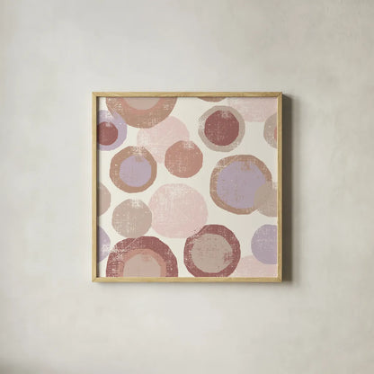 Circles Blush by Wild Apple Portfolio. Shown in a natural wood glass frame for a timeless modern aesthetic. Available as an archival giclee rolled canvas, fine art paper, or poster print. SKU 42735a.