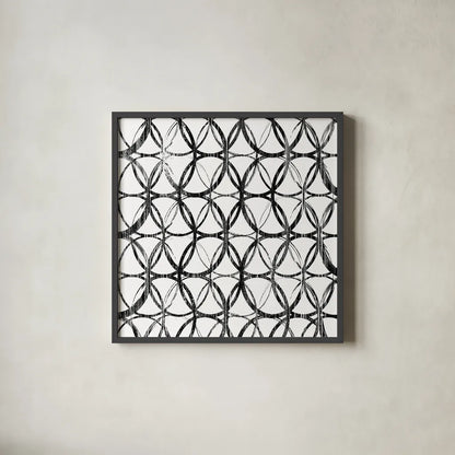 Circles White Square II by Wild Apple Portfolio. Shown in a sleek black glass frame for a contemporary gallery look. Available as an archival giclee rolled canvas, fine art paper, or poster print. SKU 21182a.