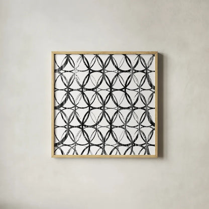 Circles White Square II by Wild Apple Portfolio. Shown in a natural wood glass frame for a timeless modern aesthetic. Available as an archival giclee rolled canvas, fine art paper, or poster print. SKU 21182a.