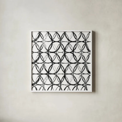 Circles White Square II by Wild Apple Portfolio. Shown in a crisp white glass frame for a clean and minimalist style. Available as an archival giclee rolled canvas, fine art paper, or poster print. SKU 21182a.
