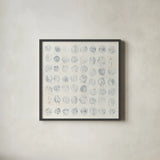 Circles on White by Wild Apple Portfolio. Shown in a sleek black glass frame for a contemporary gallery look. Available as an archival giclee rolled canvas, fine art paper, or poster print. SKU 71757a.