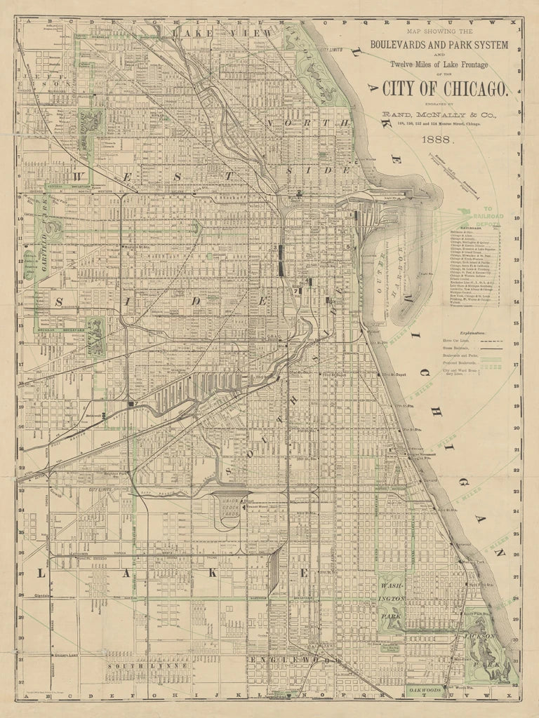 City of Chicago Map 1888 by Wild Apple Portfolio