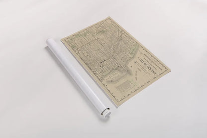 City of Chicago Map 1888 v2 by Wild Apple Portfolio. shown as a rolled paper print. Available as archival giclee rolled canvas, fine art paper, or poster print. SKU 95495i.