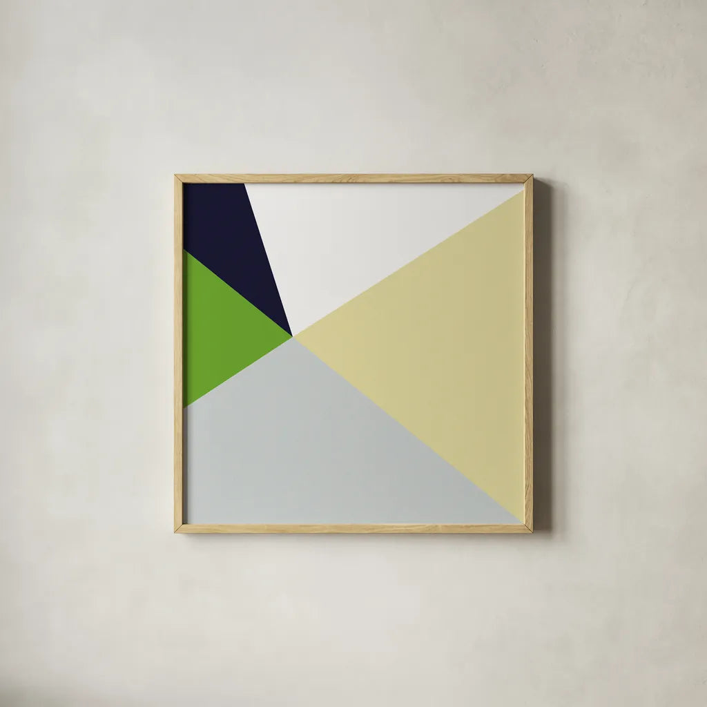 Color Block II Bright by Wild Apple Portfolio. Shown in a natural wood glass frame for a timeless modern aesthetic. Available as an archival giclee rolled canvas, fine art paper, or poster print. SKU 52644a.