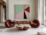 Color Block III Bright by Wild Apple Portfolio. Shown as extra-large giant wall art in a modern living room. Available as an archival giclee rolled canvas, fine art paper, or poster print. SKU 52645a.