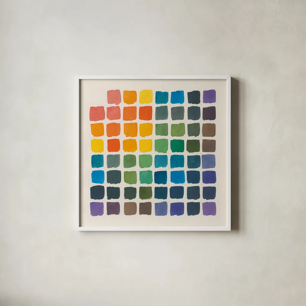 Color Chart by Wild Apple Portfolio. Shown in a crisp white glass frame for a clean and minimalist style. Available as an archival giclee rolled canvas, fine art paper, or poster print. SKU 74151a.