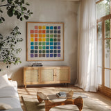 Color Chart by Wild Apple Portfolio. Shown in a natural wood frame in a cozy modern living room. Available as an archival giclee rolled canvas, fine art paper, or poster print. SKU 74151a.