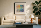 Color Chart by Wild Apple Portfolio. Displayed in a glass frame with matte in a clean modern living room. Available as an archival giclee rolled canvas, fine art paper, or poster print. SKU 74151a.