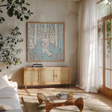 Color the Forest Color II by Wild Apple Portfolio. Shown in a natural wood frame in a cozy modern living room. Available as an archival giclee rolled canvas, fine art paper, or poster print. SKU 23992a.