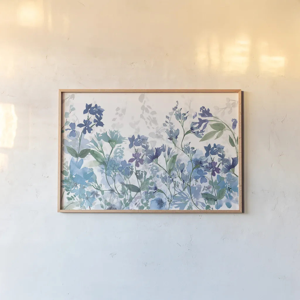 Colors of the Garden Cool Shadows by Wild Apple Portfolio. shown as a paper print in a natural frame. Available as a archival giclee rolled canvas, fine art paper, or poster print. SKU 36008i.