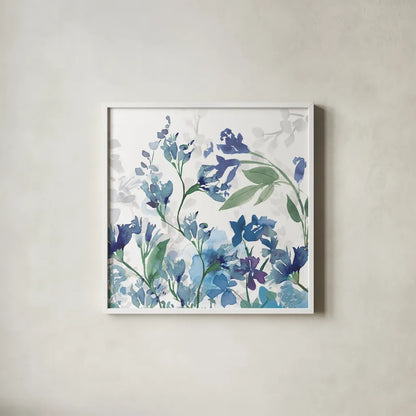 Colors of the Garden III Cool Shadows by Wild Apple Portfolio. Shown in a crisp white glass frame for a clean and minimalist style. Available as an archival giclee rolled canvas, fine art paper, or poster print. SKU 36010a.