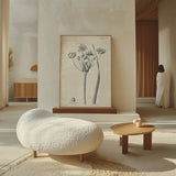 Conversations on  Botany 02 by Wild Apple Portfolio. shown as giant wall art in a wabi-sabi japandi style living room. Available as an archival giclee rolled canvas, fine art paper, or poster print. SKU 39015h.