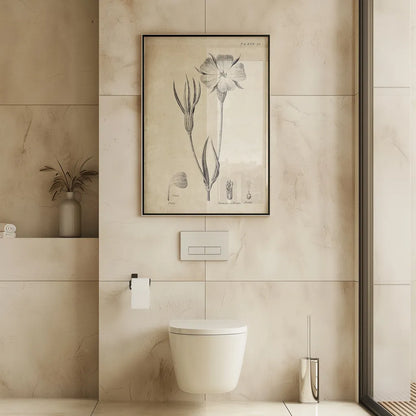 Conversations on  Botany 03 by Wild Apple Portfolio. shown as a print in a natural wood frame in a hospitality setting. Available as a archival giclee rolled canvas, fine art paper, or poster print. SKU 39016h.