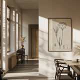 Conversations on  Botany 03 by Wild Apple Portfolio. shown as a print in a natural wood frame in a dining room. Available as a archival giclee rolled canvas, fine art paper, or poster print. SKU 39016h.