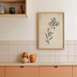 Conversations on  Botany 06 by Wild Apple Portfolio. shown as retro kitchen wall art in a natural wood frame. Available as an archival giclee rolled canvas, fine art paper, or poster print. SKU 39019h.