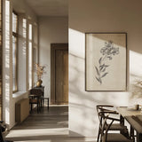 Conversations on  Botany 06 by Wild Apple Portfolio. shown as a print in a natural wood frame in a dining room. Available as a archival giclee rolled canvas, fine art paper, or poster print. SKU 39019h.