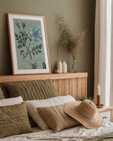 Conversations on Botany IV on White with Blue by Wild Apple Portfolio. shown as a paper print in a natural frame. Available as a archival giclee rolled canvas, fine art paper, or poster print. SKU 63061h.