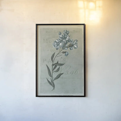 Conversations on Botany VI on White with Blue by Wild Apple Portfolio. shown as a paper print in a black flame. Available as a archival giclee rolled canvas, fine art paper, or poster print. SKU 63062h.