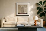 Coral Cloche I by Wild Apple Portfolio. Displayed in a glass frame with matte in a clean modern living room. Available as an archival giclee rolled canvas, fine art paper, or poster print. SKU 74497a.