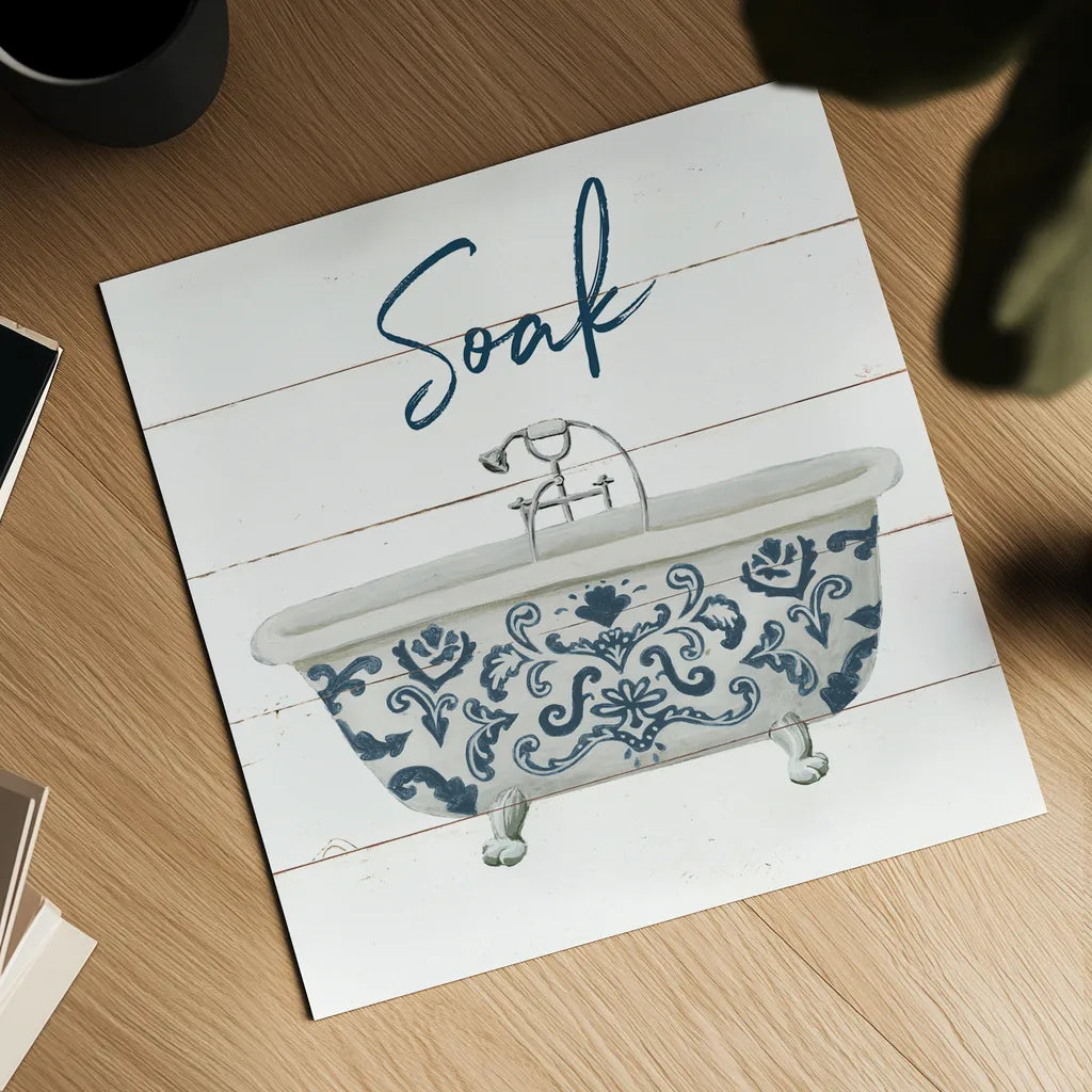 Cottage Bath II by Wild Apple Portfolio. Shown as a detailed flat fine art print, highlighting archival giclee quality. Available as an archival giclee rolled canvas, fine art paper, or poster print. SKU 62972a.