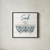Cottage Bath II by Wild Apple Portfolio. Shown in a sleek black glass frame for a contemporary gallery look. Available as an archival giclee rolled canvas, fine art paper, or poster print. SKU 62972a.