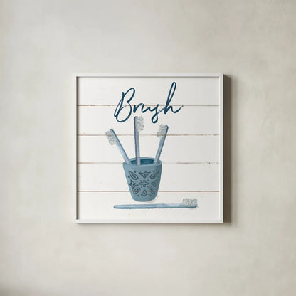 Cottage Bath IV by Wild Apple Portfolio. Shown in a crisp white glass frame for a clean and minimalist style. Available as an archival giclee rolled canvas, fine art paper, or poster print. SKU 64941a.