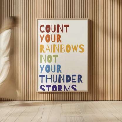 Count Your Rainbows Warm by Wild Apple Portfolio. shown as over sized large wall art. Available as an archival giclee rolled canvas, fine art paper, or poster print. SKU 69140h.