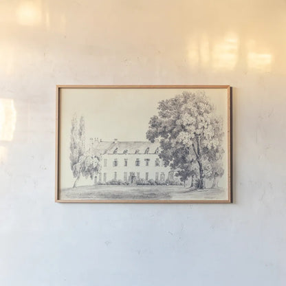 Country House Sketch by Wild Apple Portfolio. shown as a paper print in a natural frame. Available as a archival giclee rolled canvas, fine art paper, or poster print. SKU 70888i.
