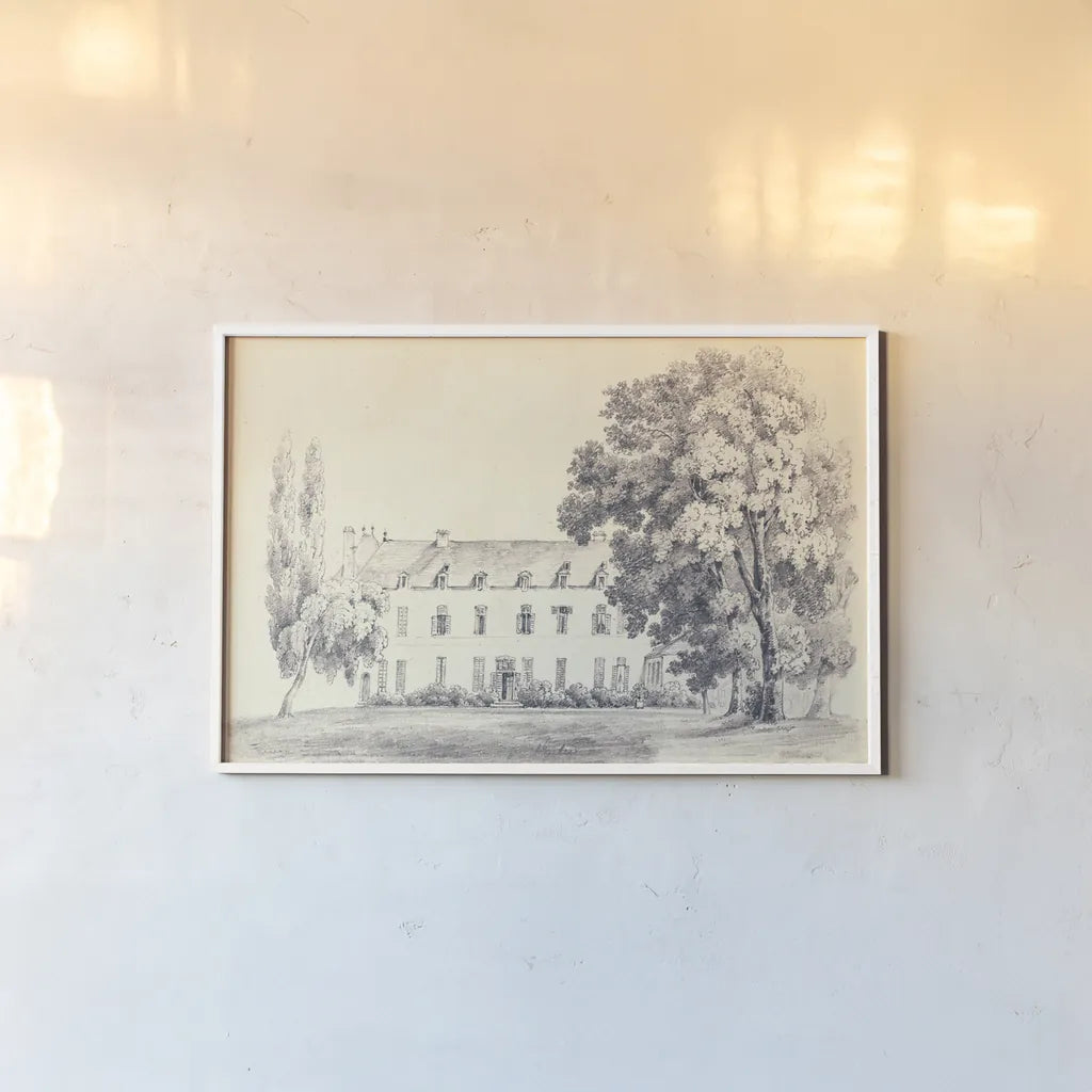 Country House Sketch by Wild Apple Portfolio. shown as a paper print in a white frame. Available as a archival giclee rolled canvas, fine art paper, or poster print. SKU 70888i.