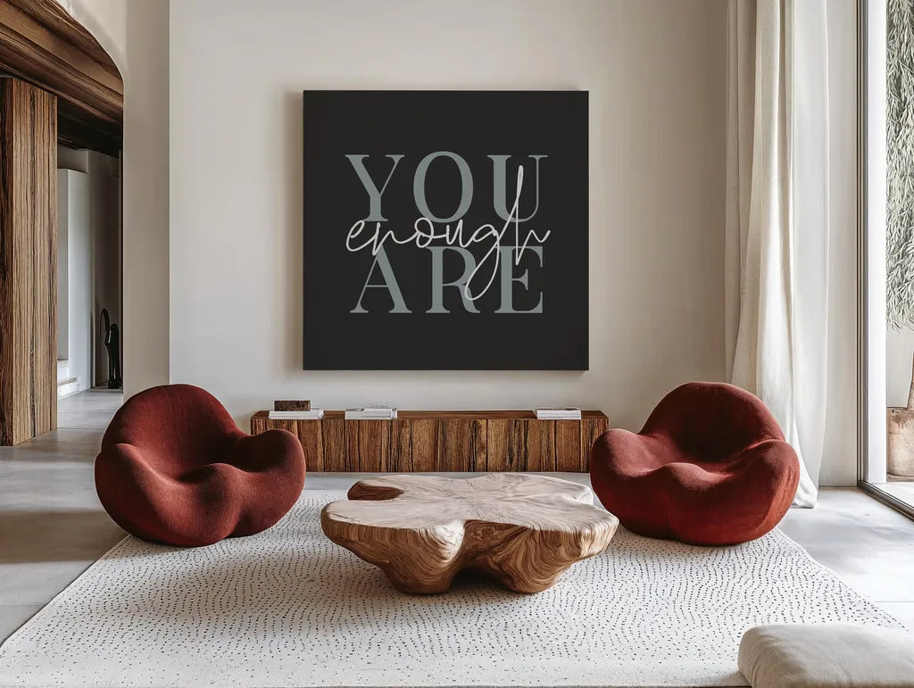 Daily Affirmations VI by Wild Apple Portfolio. Shown as extra-large giant wall art in a modern living room. Available as an archival giclee rolled canvas, fine art paper, or poster print. SKU 66183a.