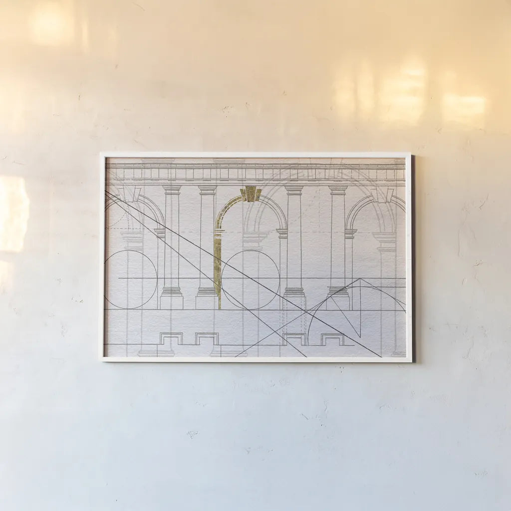 Doric Arcade by Wild Apple Portfolio. shown as a paper print in a white frame. Available as a archival giclee rolled canvas, fine art paper, or poster print. SKU 60049i.