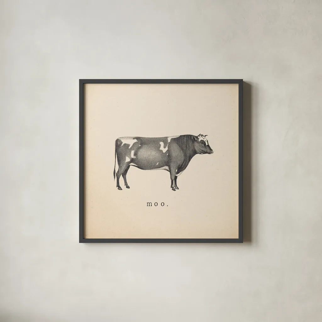 Down on the Farm I by Wild Apple Portfolio. Shown in a sleek black glass frame for a contemporary gallery look. Available as an archival giclee rolled canvas, fine art paper, or poster print. SKU 90141a.