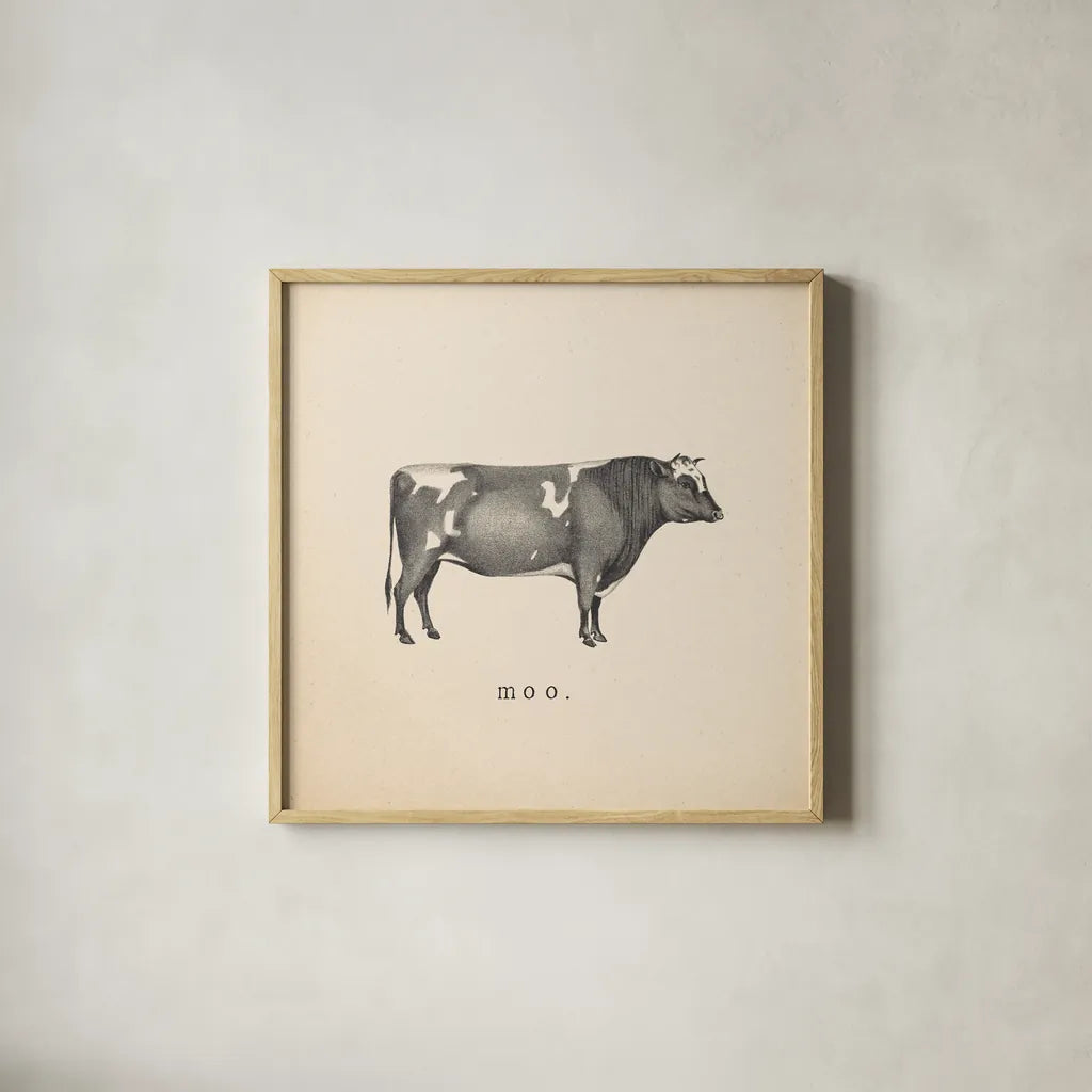 Down on the Farm I by Wild Apple Portfolio. Shown in a natural wood glass frame for a timeless modern aesthetic. Available as an archival giclee rolled canvas, fine art paper, or poster print. SKU 90141a.