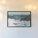 Downhill Skiing by Wild Apple Portfolio. shown as a paper print in a black flame. Available as a archival giclee rolled canvas, fine art paper, or poster print. SKU 104287i.