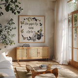 Dream Garden Inspiration I by Wild Apple Portfolio. Shown in a natural wood frame in a cozy modern living room. Available as an archival giclee rolled canvas, fine art paper, or poster print. SKU 28560a.