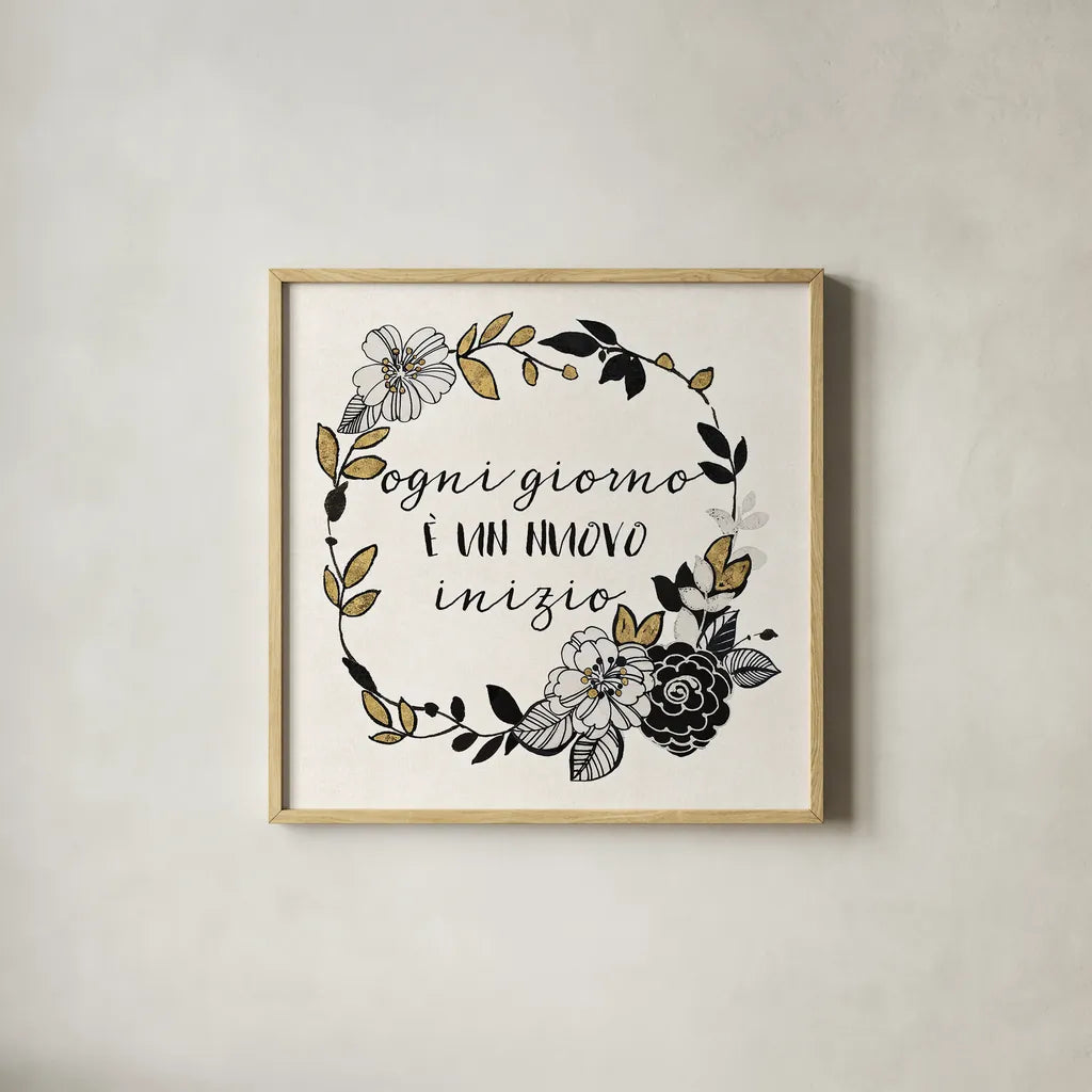 Dream Garden Inspiration I Italian by Wild Apple Portfolio. Shown in a natural wood glass frame for a timeless modern aesthetic. Available as an archival giclee rolled canvas, fine art paper, or poster print. SKU 34334a.