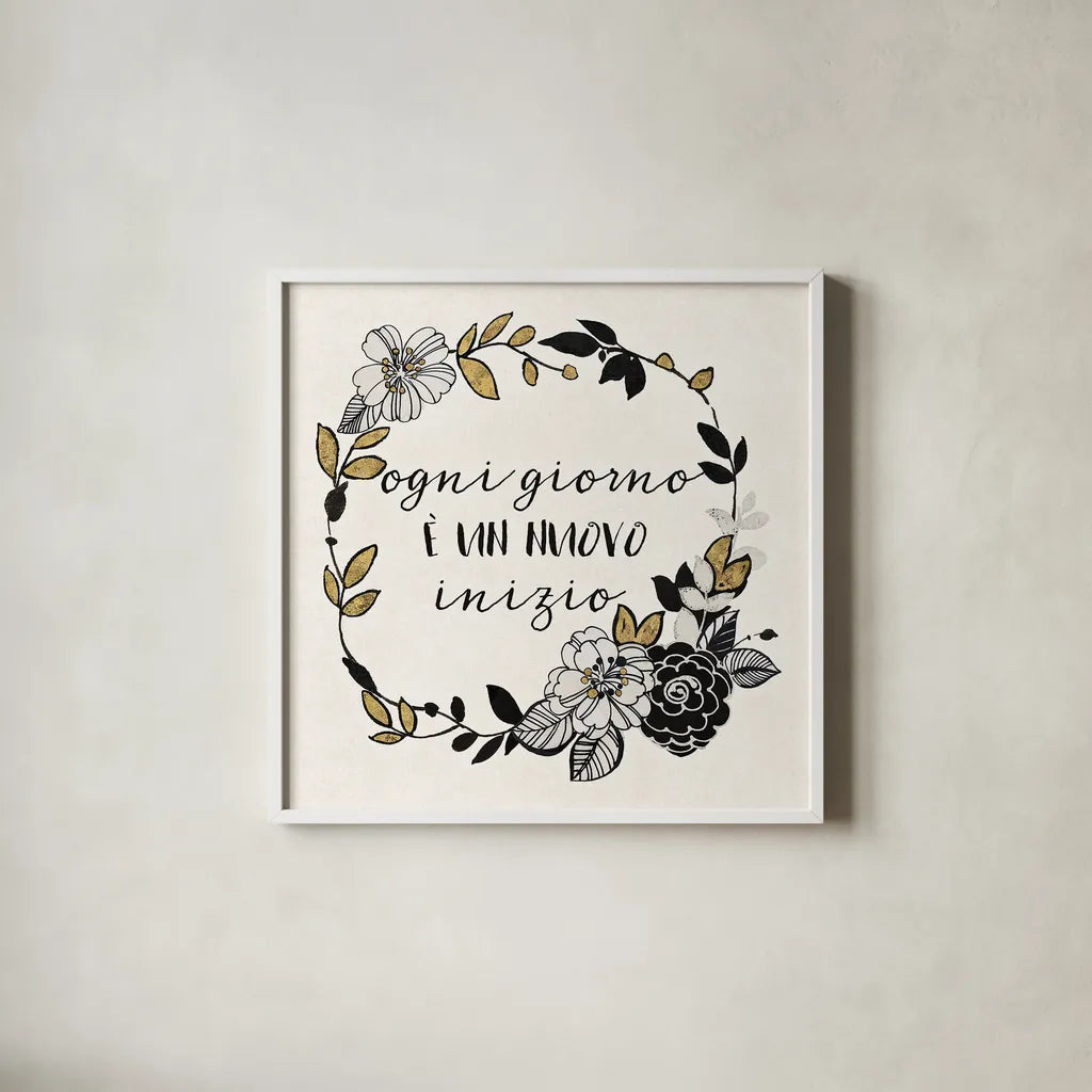 Dream Garden Inspiration I Italian by Wild Apple Portfolio. Shown in a crisp white glass frame for a clean and minimalist style. Available as an archival giclee rolled canvas, fine art paper, or poster print. SKU 34334a.