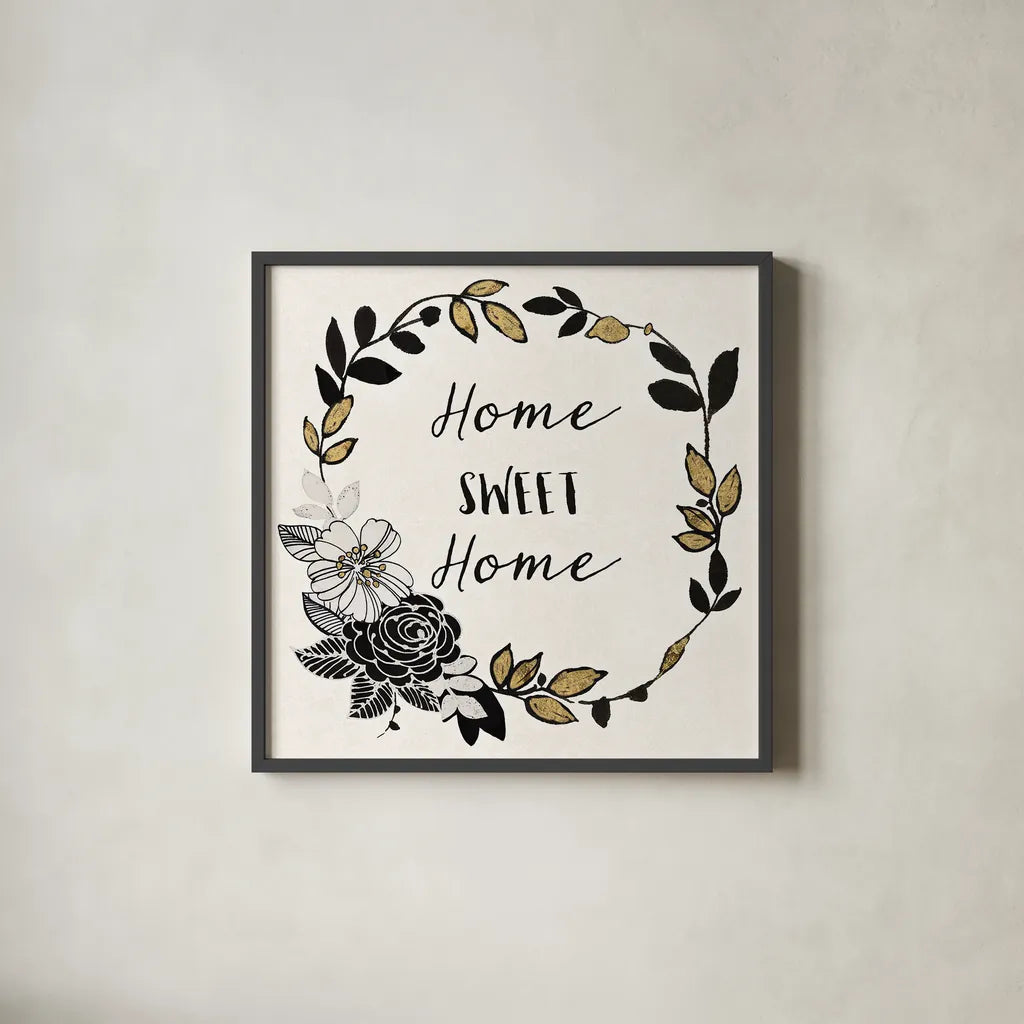 Dream Garden Inspiration II by Wild Apple Portfolio. Shown in a sleek black glass frame for a contemporary gallery look. Available as an archival giclee rolled canvas, fine art paper, or poster print. SKU 28561a.