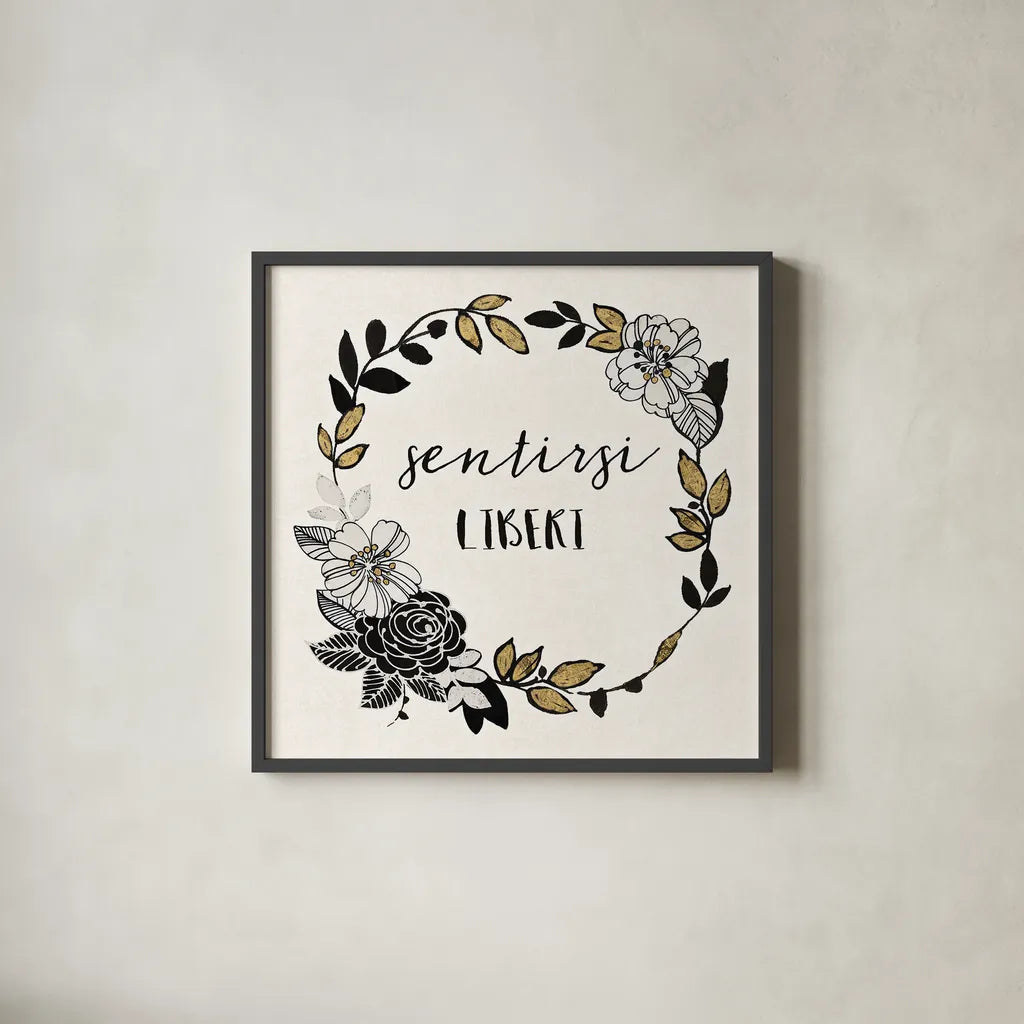 Dream Garden Inspiration II Italian by Wild Apple Portfolio. Shown in a sleek black glass frame for a contemporary gallery look. Available as an archival giclee rolled canvas, fine art paper, or poster print. SKU 34335a.