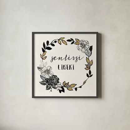 Dream Garden Inspiration II Italian by Wild Apple Portfolio. Shown in a sleek black glass frame for a contemporary gallery look. Available as an archival giclee rolled canvas, fine art paper, or poster print. SKU 34335a.