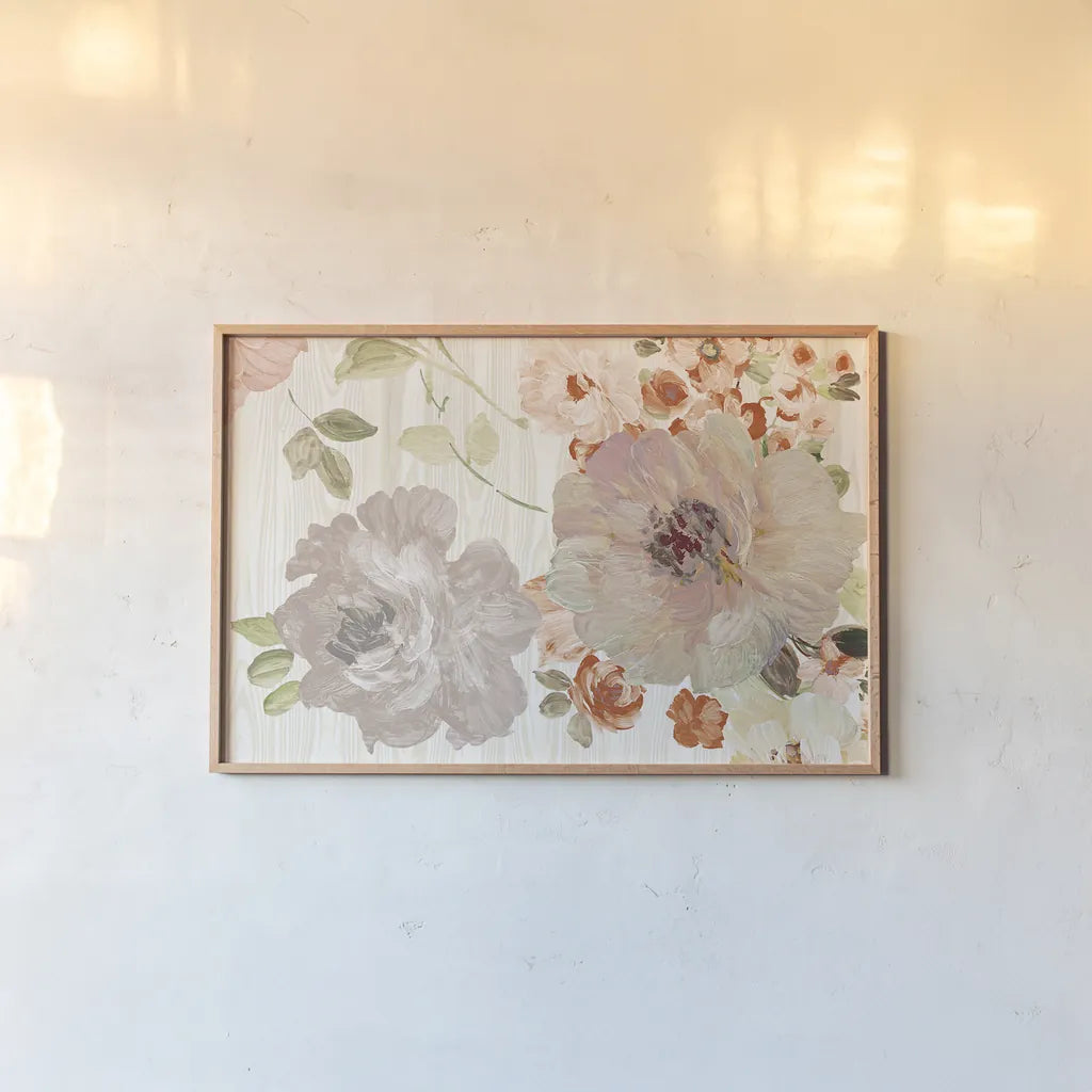 Driftwood Garden I Neutral by Wild Apple Portfolio. shown as a paper print in a natural frame. Available as a archival giclee rolled canvas, fine art paper, or poster print. SKU 30740i.
