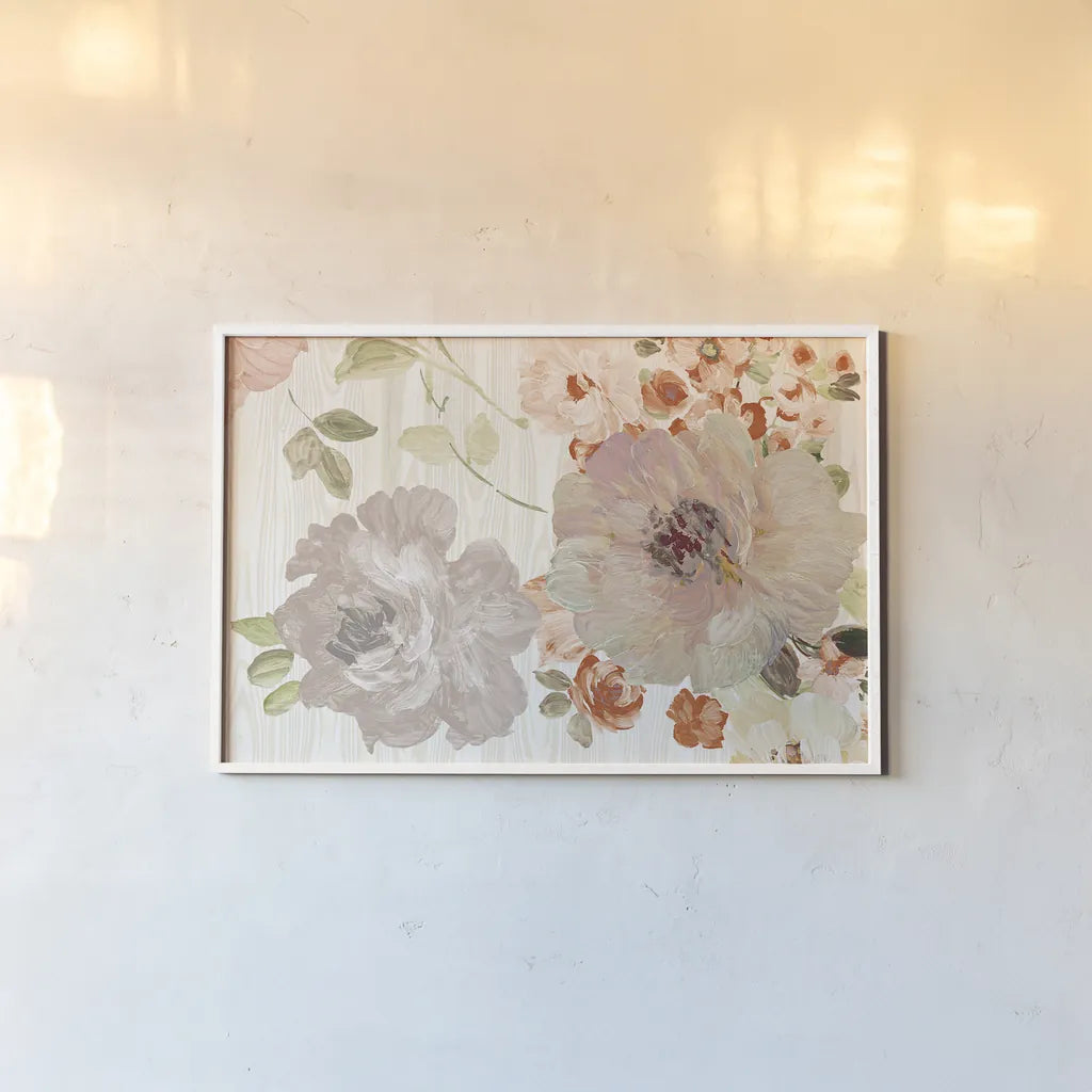 Driftwood Garden I Neutral by Wild Apple Portfolio. shown as a paper print in a white frame. Available as a archival giclee rolled canvas, fine art paper, or poster print. SKU 30740i.