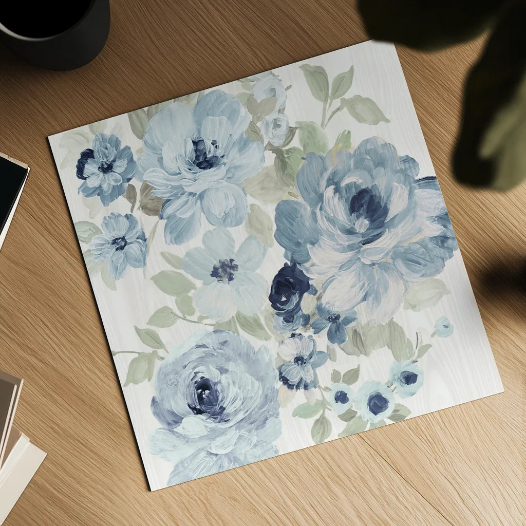 Driftwood Garden II Blue Crop by Wild Apple Portfolio. Shown as a detailed flat fine art print, highlighting archival giclee quality. Available as an archival giclee rolled canvas, fine art paper, or poster print. SKU 56486a.