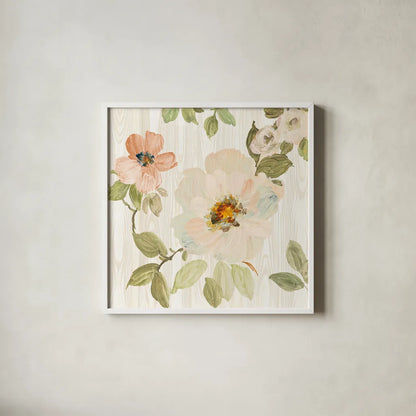 Driftwood Garden VII Neutral by Wild Apple Portfolio. Shown in a crisp white glass frame for a clean and minimalist style. Available as an archival giclee rolled canvas, fine art paper, or poster print. SKU 30741a.