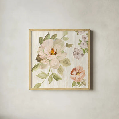 Driftwood Garden VIII Neutral by Wild Apple Portfolio. Shown in a natural wood glass frame for a timeless modern aesthetic. Available as an archival giclee rolled canvas, fine art paper, or poster print. SKU 30742a.