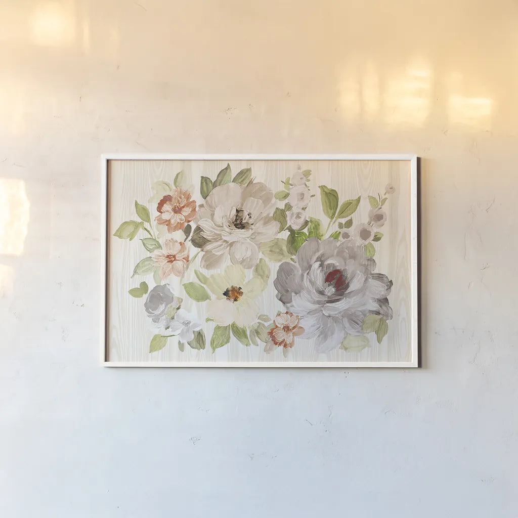 Driftwood Garden X Neutral by Wild Apple Portfolio. shown as a paper print in a white frame. Available as a archival giclee rolled canvas, fine art paper, or poster print. SKU 30743i.